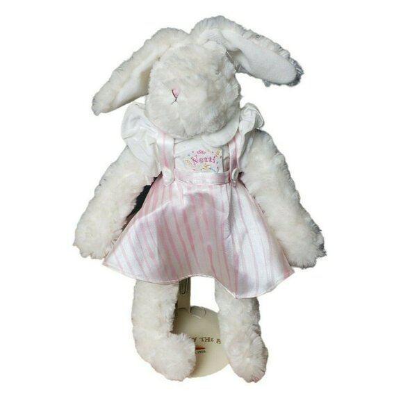 Netti Confetti Bunnies By The Bay Plush Bunny Pink Striped Dress With Stand 2006 - Picture 1 of 7
